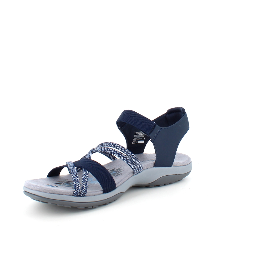 Elegant blå sandal fra Skechers med elastiske remmer