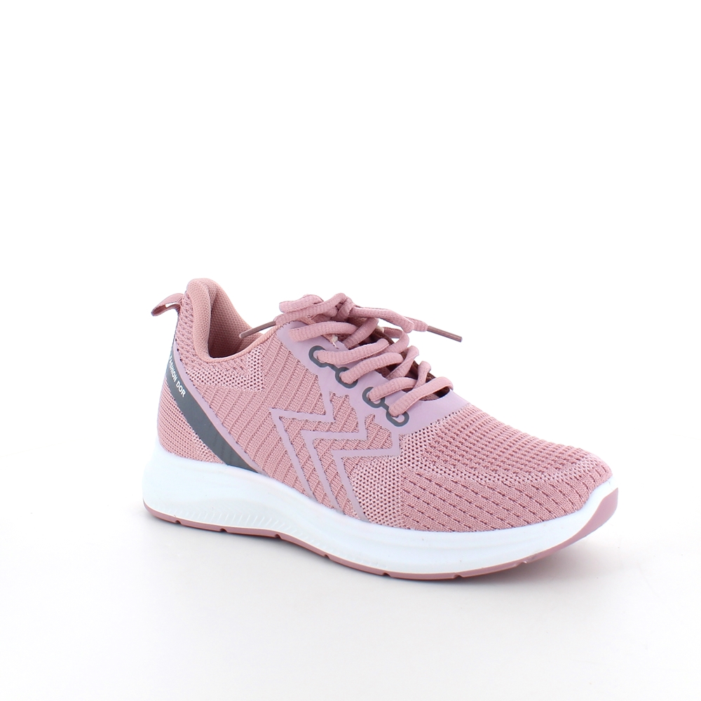 Rosa joggesko i pustende materiale med fleksibel såle