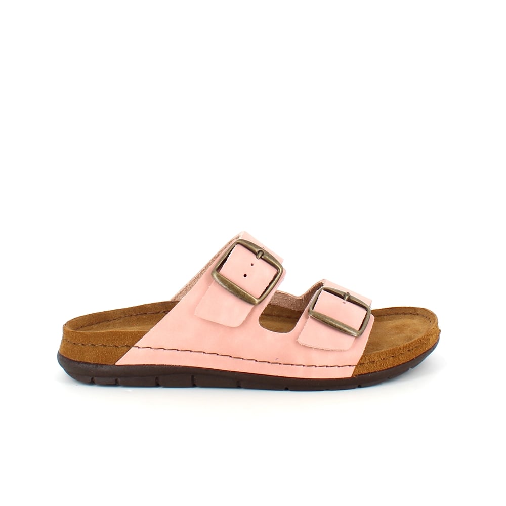 Rosa slip-in sandal i skinn med brede stropper