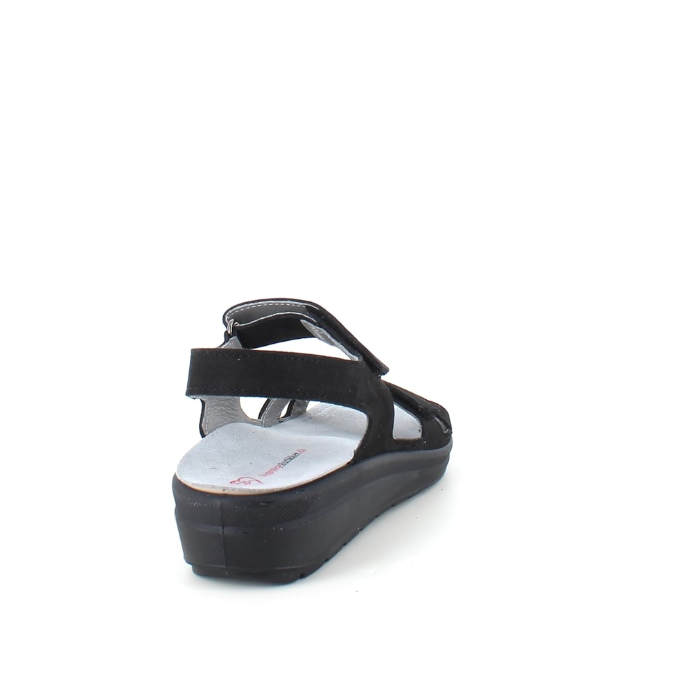 Støtabsorberende svart sandal med avtakbar såle