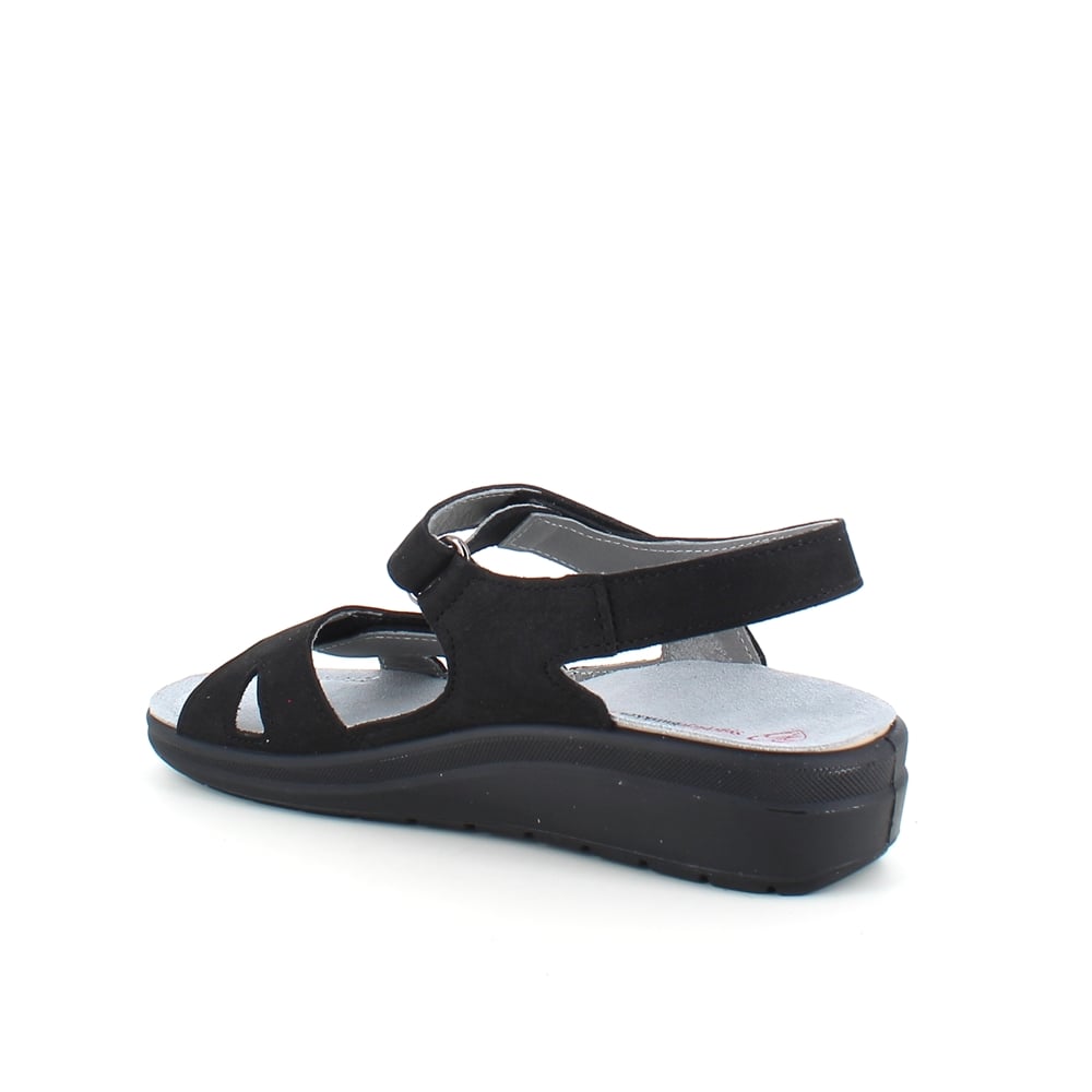 Støtabsorberende svart sandal med avtakbar såle