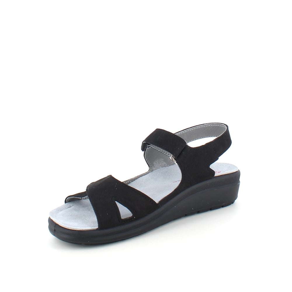 Støtabsorberende svart sandal med avtakbar såle