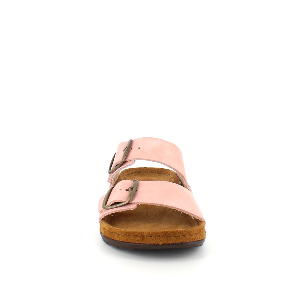Rosa slip-in sandal i skinn med brede stropper
