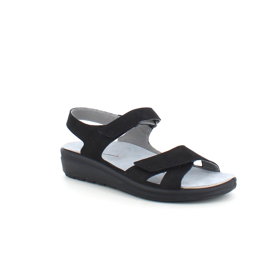 Støtabsorberende svart sandal med avtakbar såle