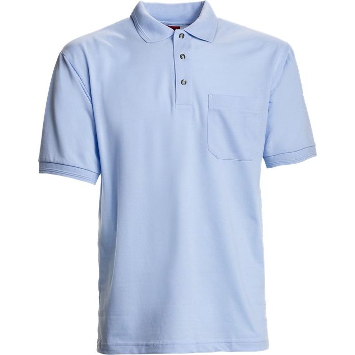 Nybo Lyseblå Herre Basic Poloskjorte, Kortermet, Slitesterk, Ribdetaljer, Brystlomme