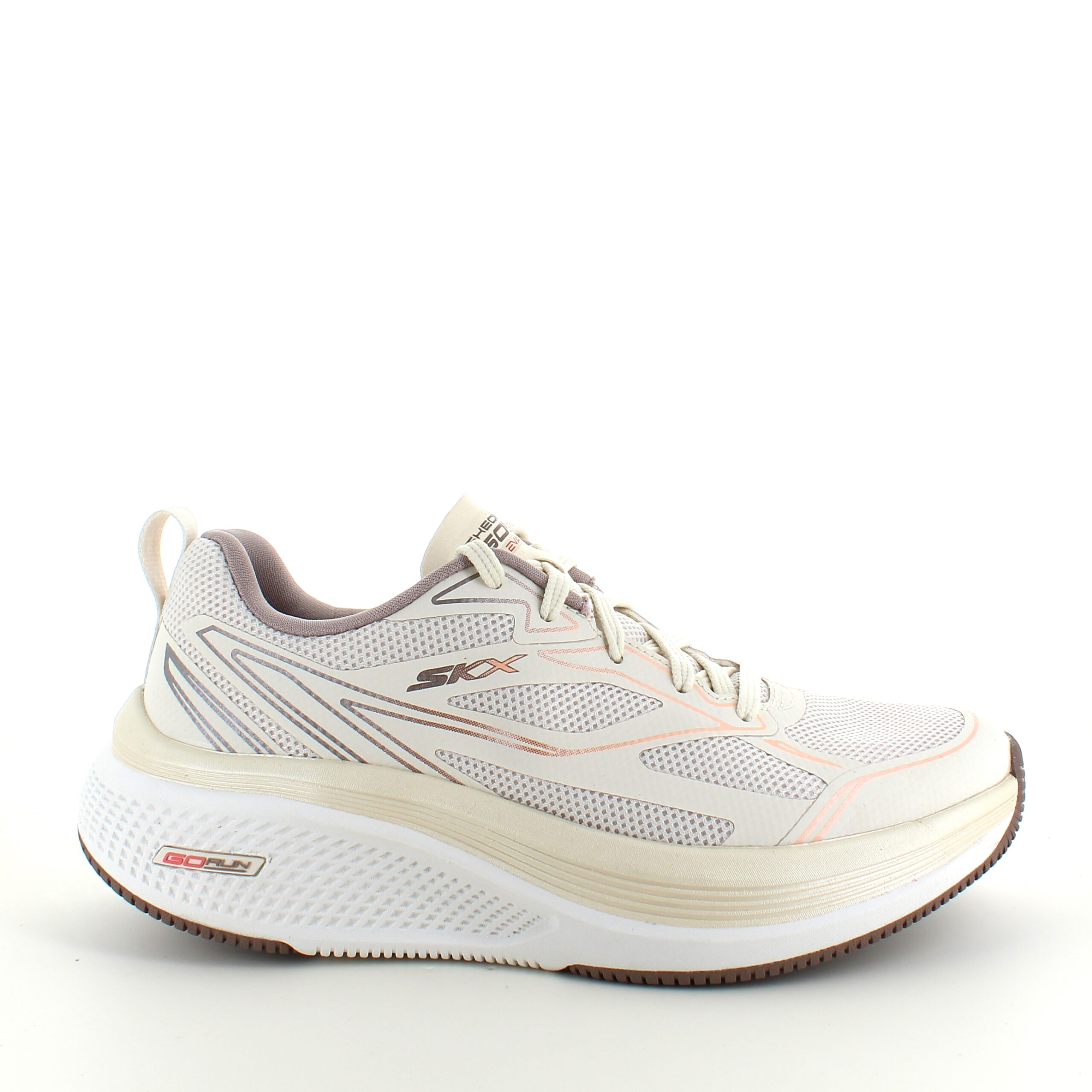 Ultralett hvit Skecherssko med effektiv støtdemping og stiv rulling