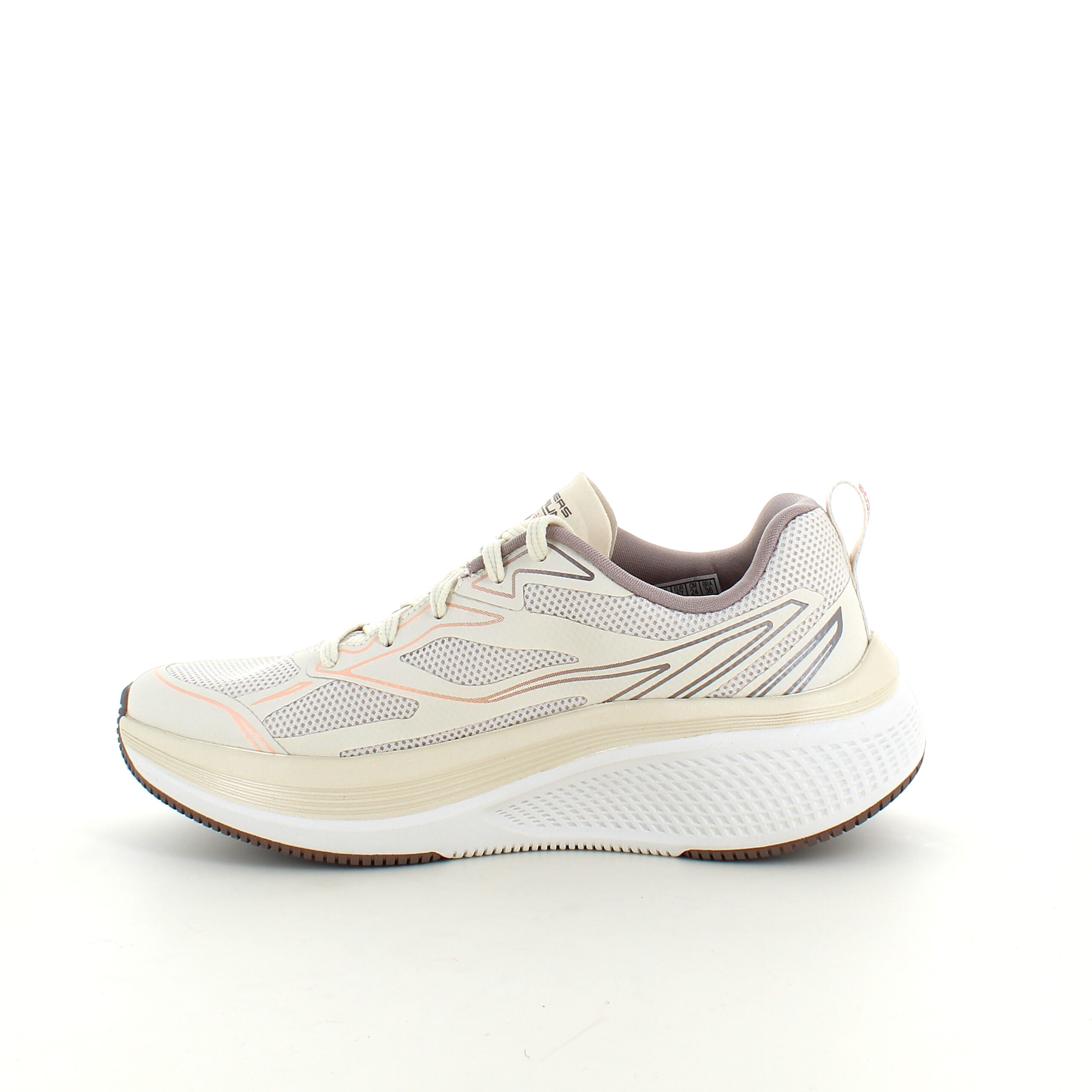 Ultralett hvit Skecherssko med effektiv støtdemping og stiv rulling