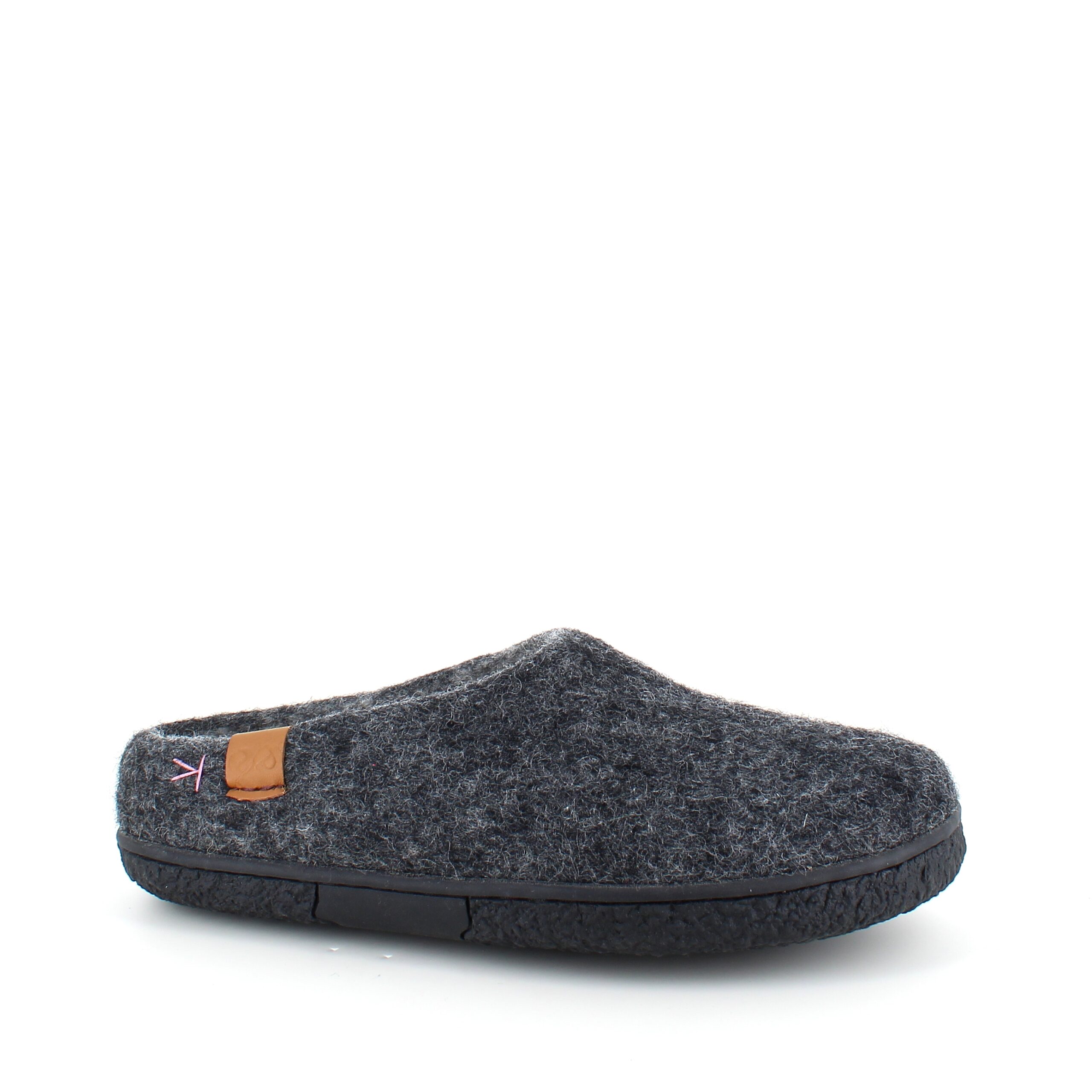 Lav mørk grå tøffel i ull med sklisikre såler fra Green Comfort