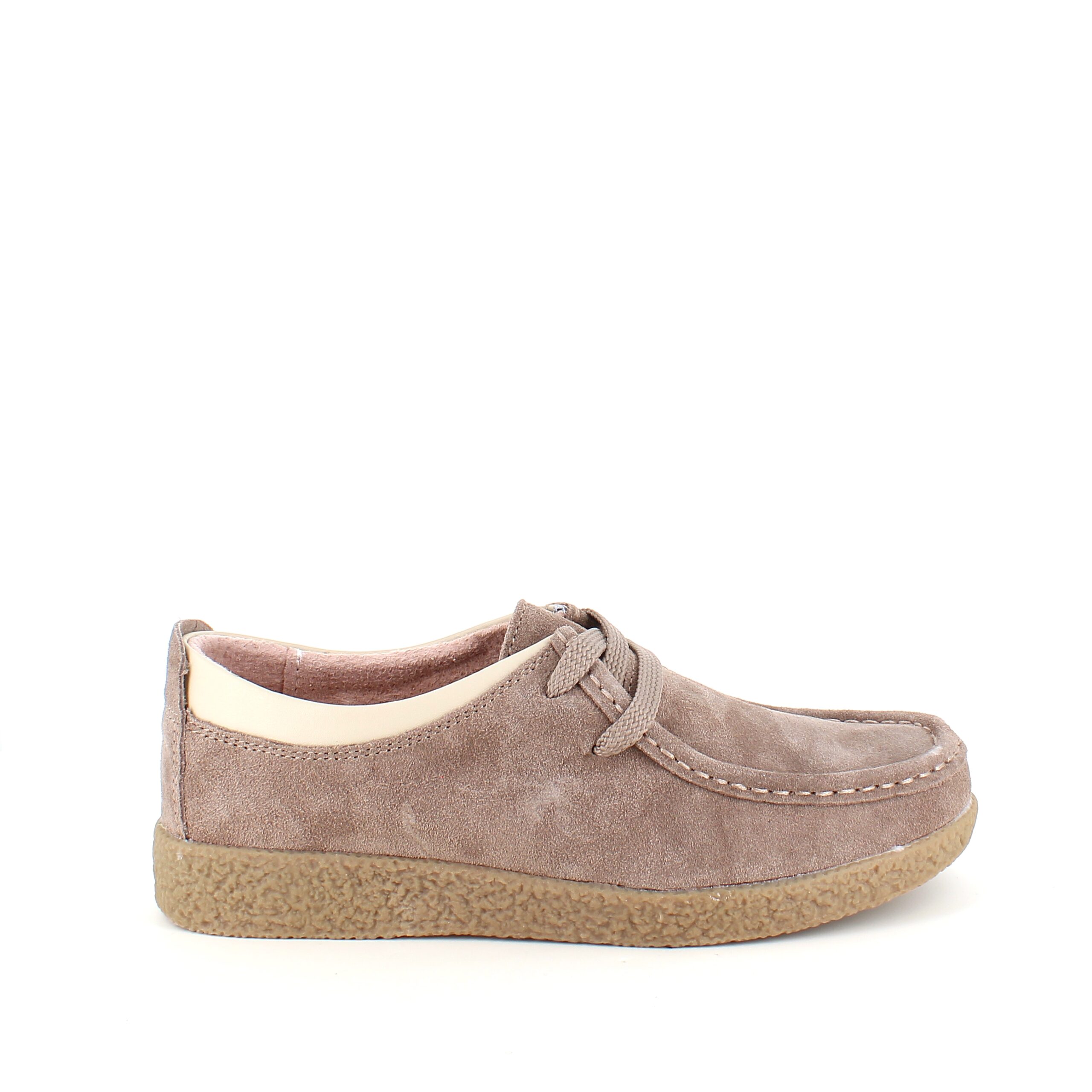 Beige semsket sko med rågummisåle