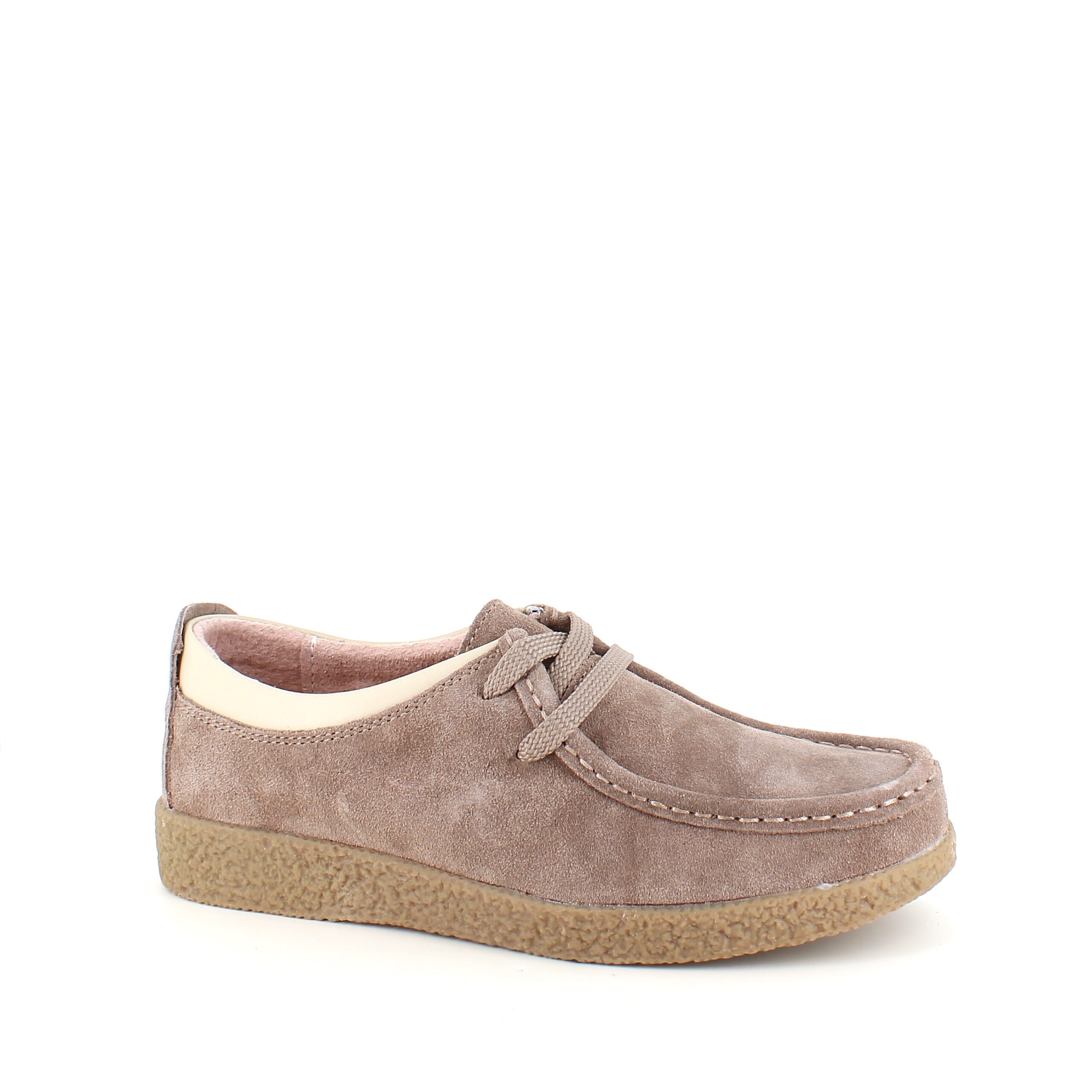 Beige semsket sko med rågummisåle