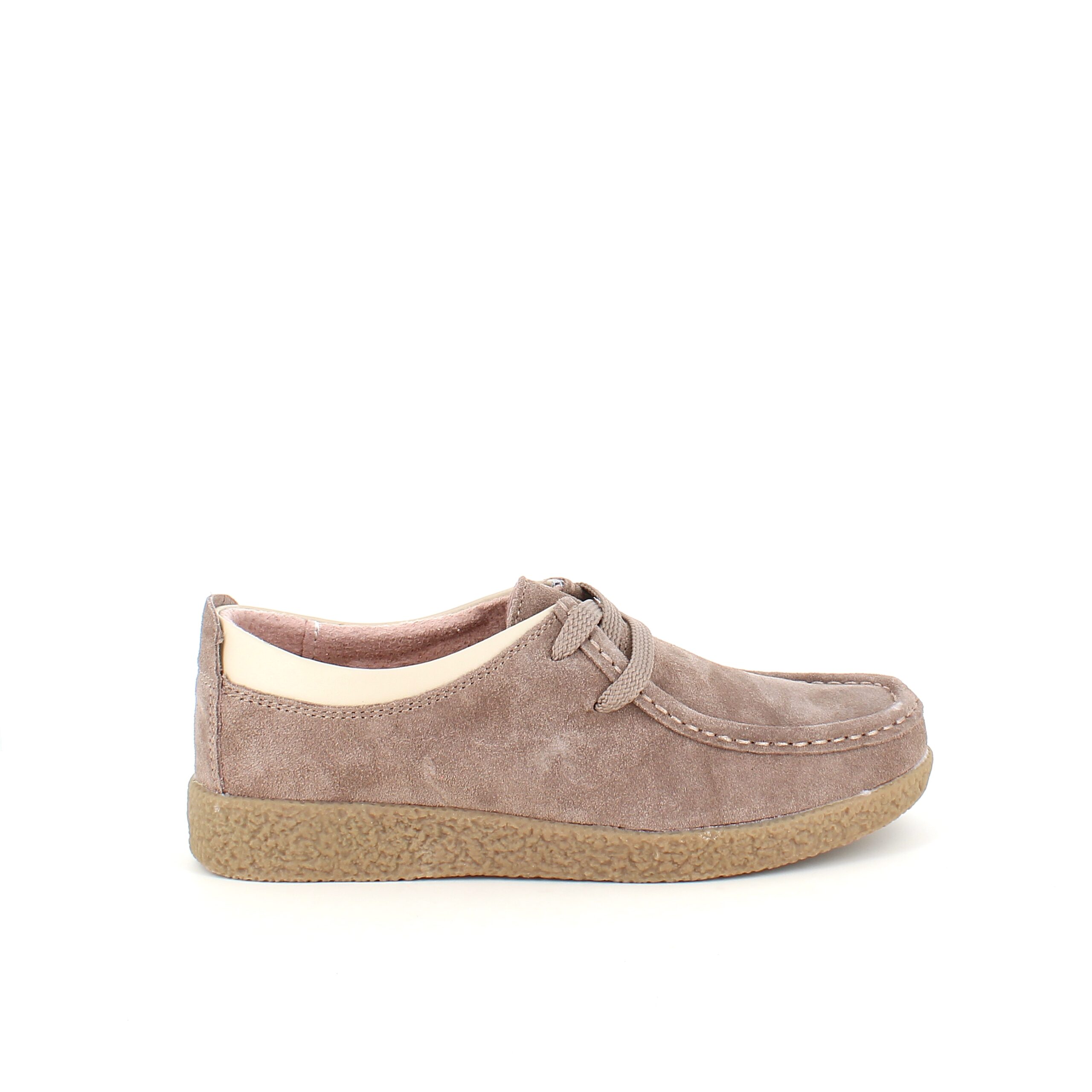 Beige semsket sko med rågummisåle