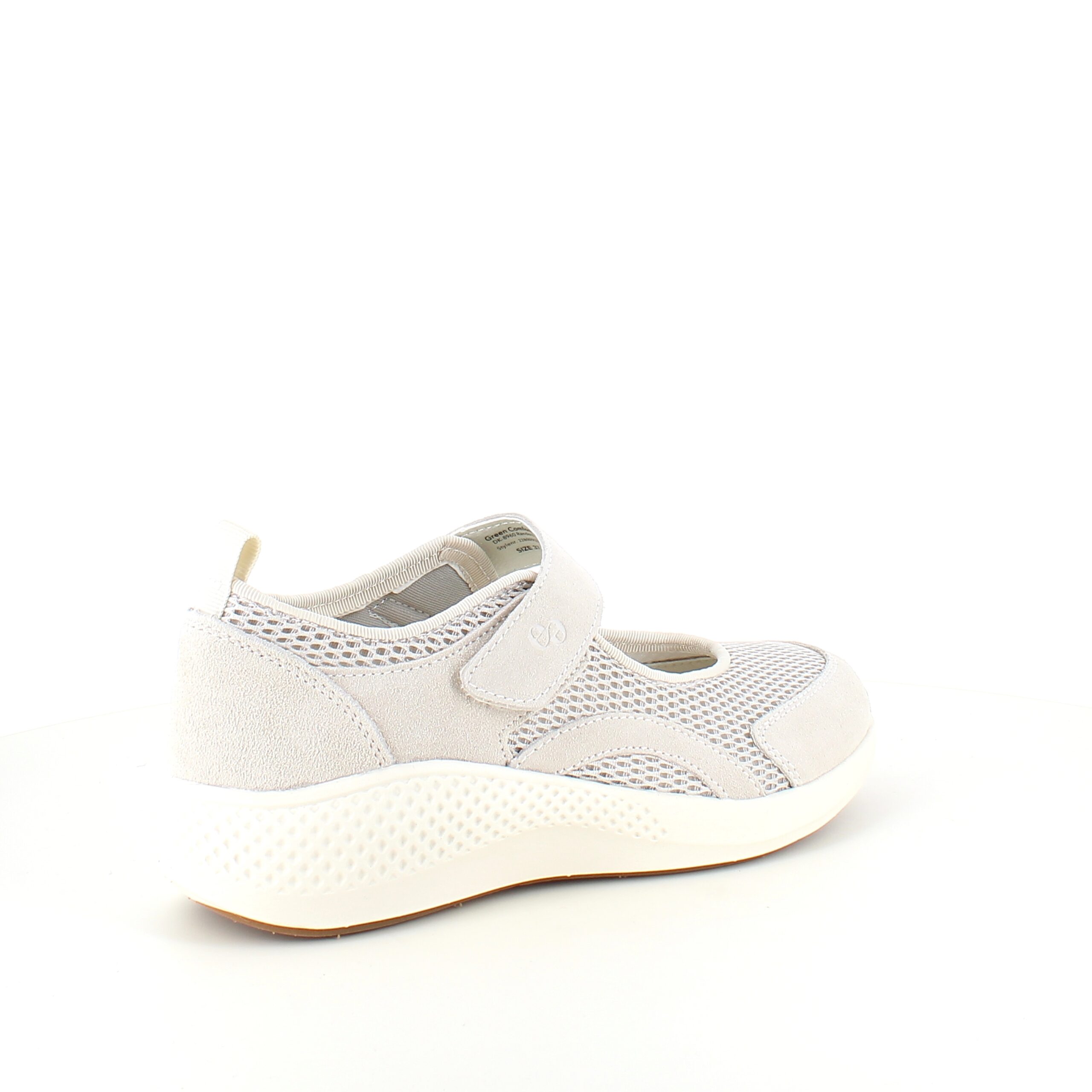Hvit ballerina fra Green Comfort med svangstøtte og borrelåsrem