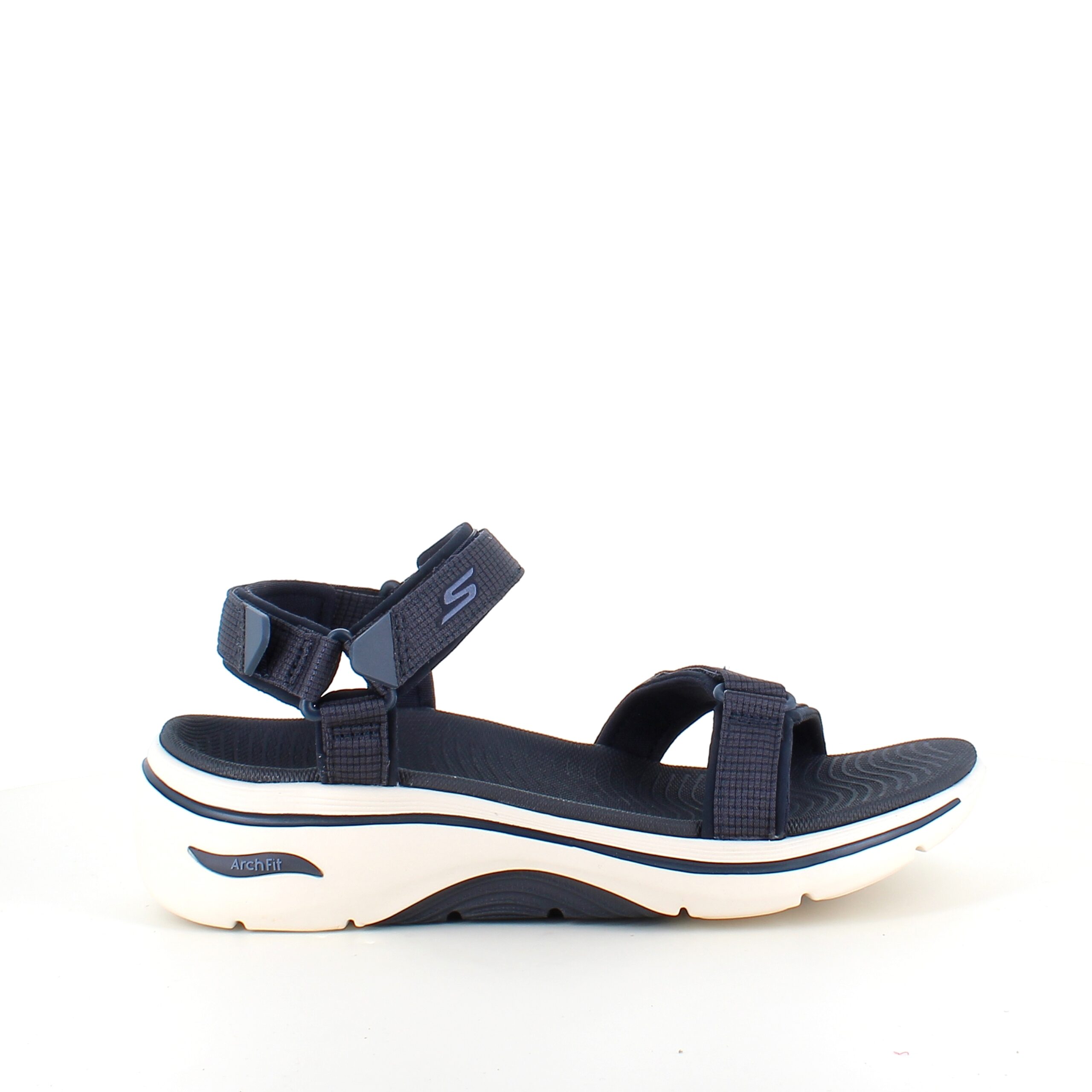 Skechers sandal med buestøtte og 3 justerbare stropper i marineblå.