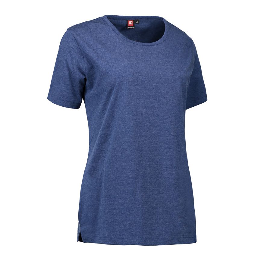 Nybo Blå Melange Dame Prowear T-skjorte, Ekstra Slitesterk, Figursydd, Formstabil