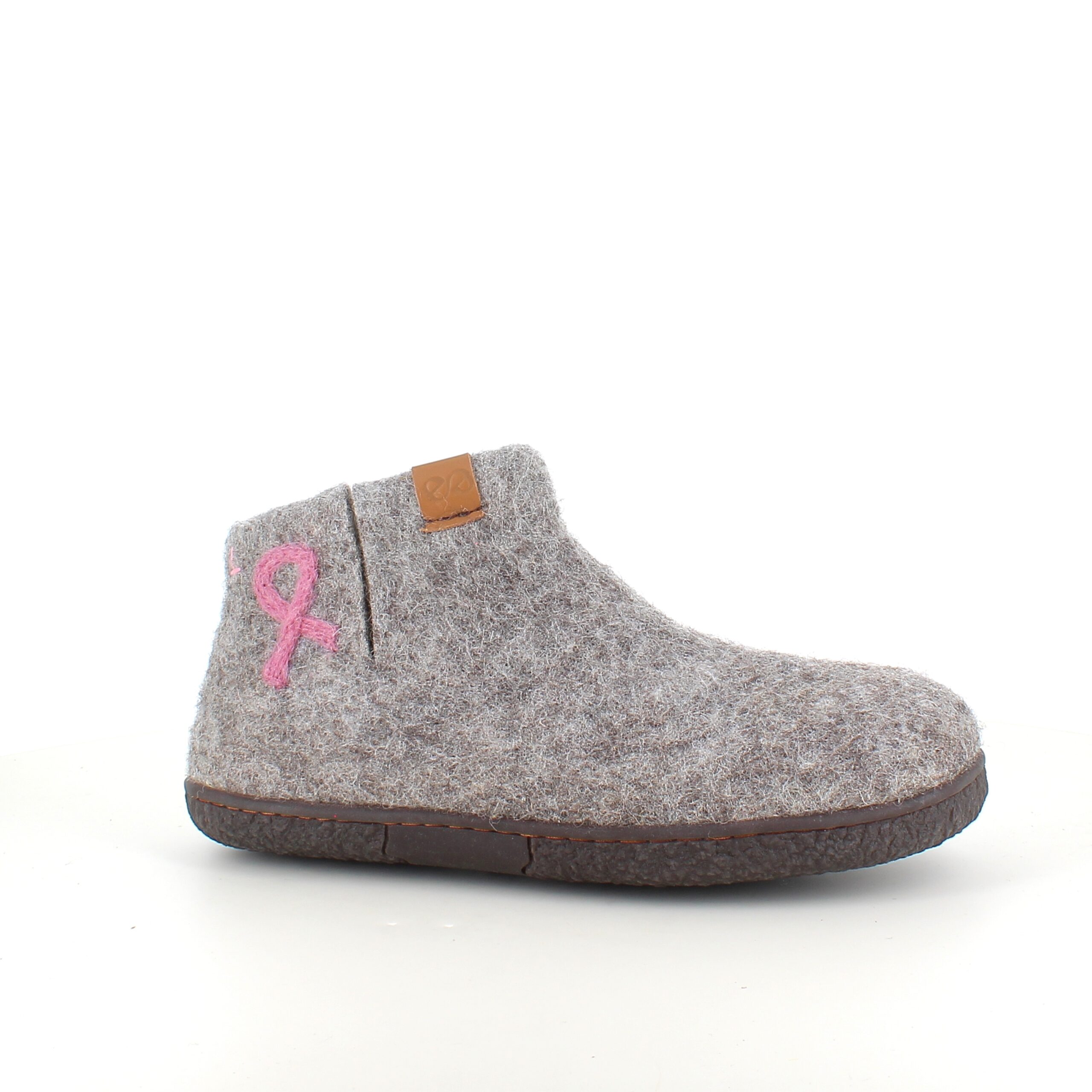 Green Comfort ull tøfler med rågummisåle og "Støtt Brysterne" logo