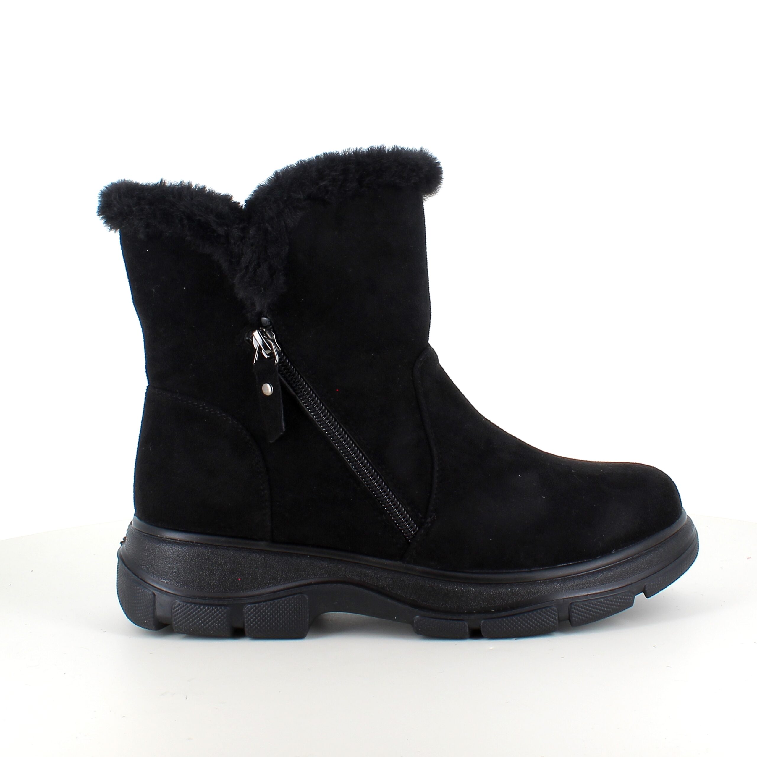 Svart damestøvel med varmt fôr og glidelås