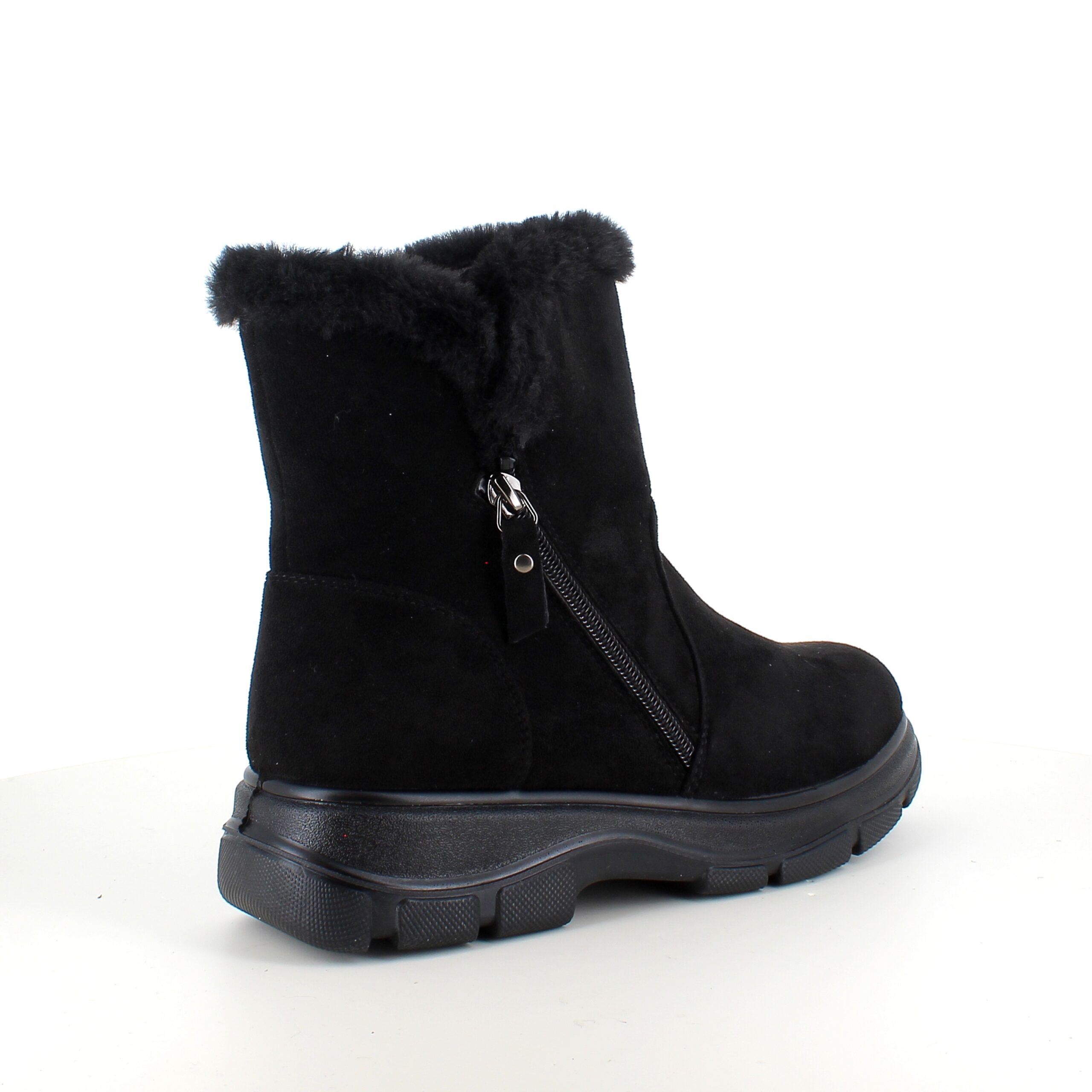 Svart damestøvel med varmt fôr og glidelås