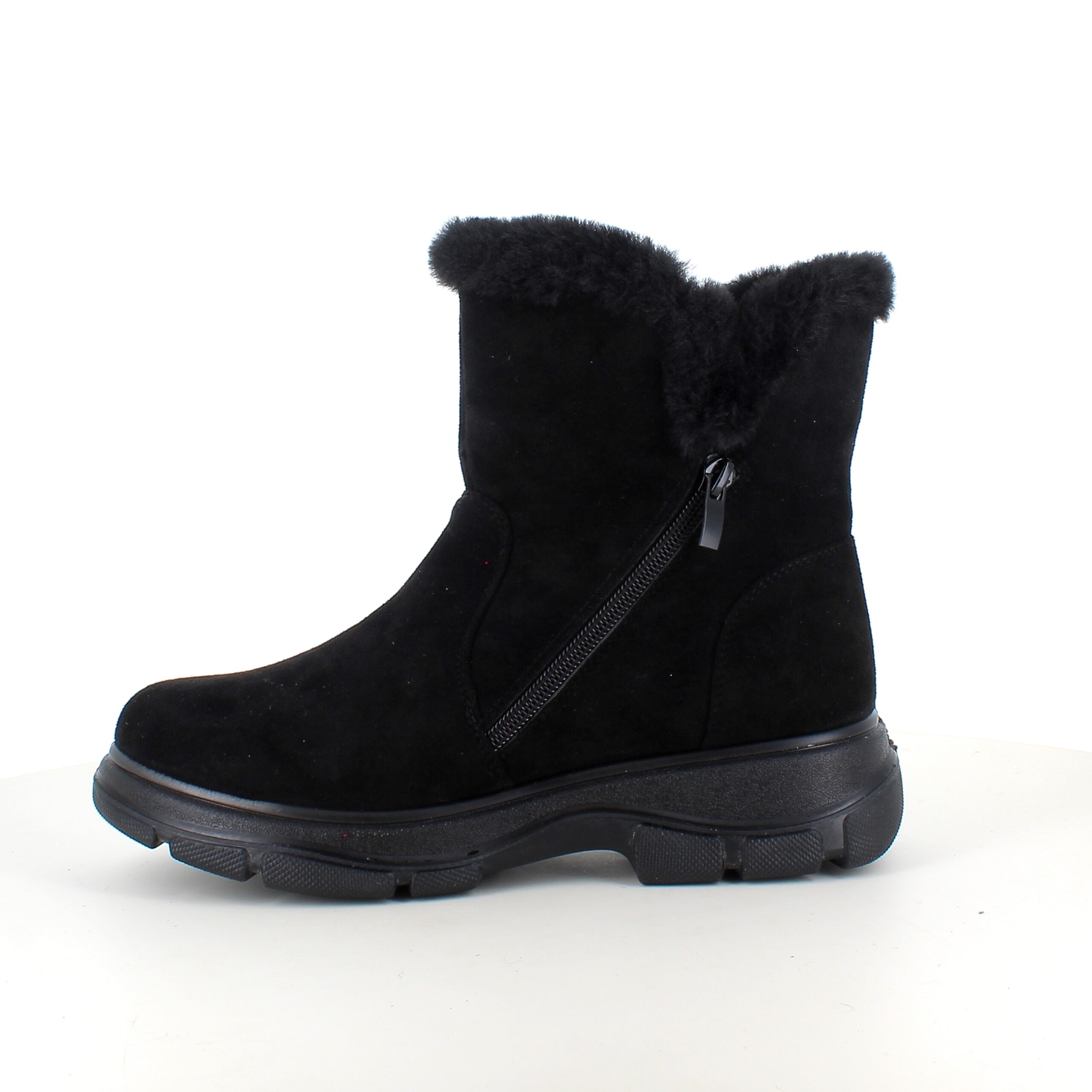 Svart damestøvel med varmt fôr og glidelås