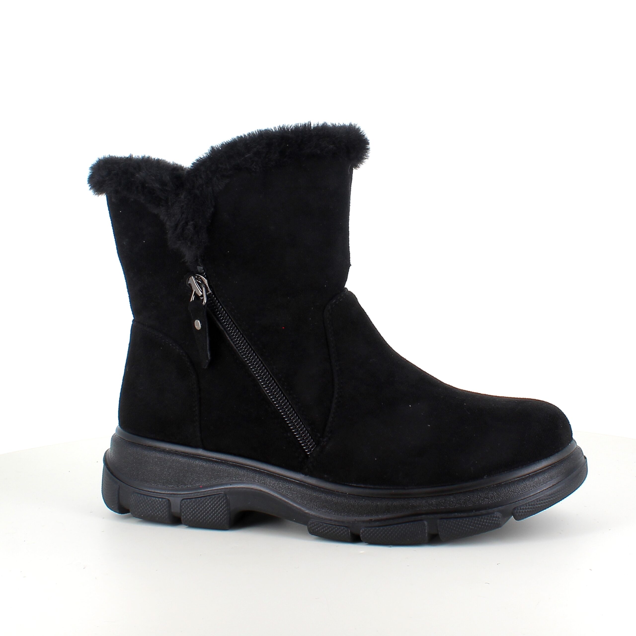 Svart damestøvel med varmt fôr og glidelås