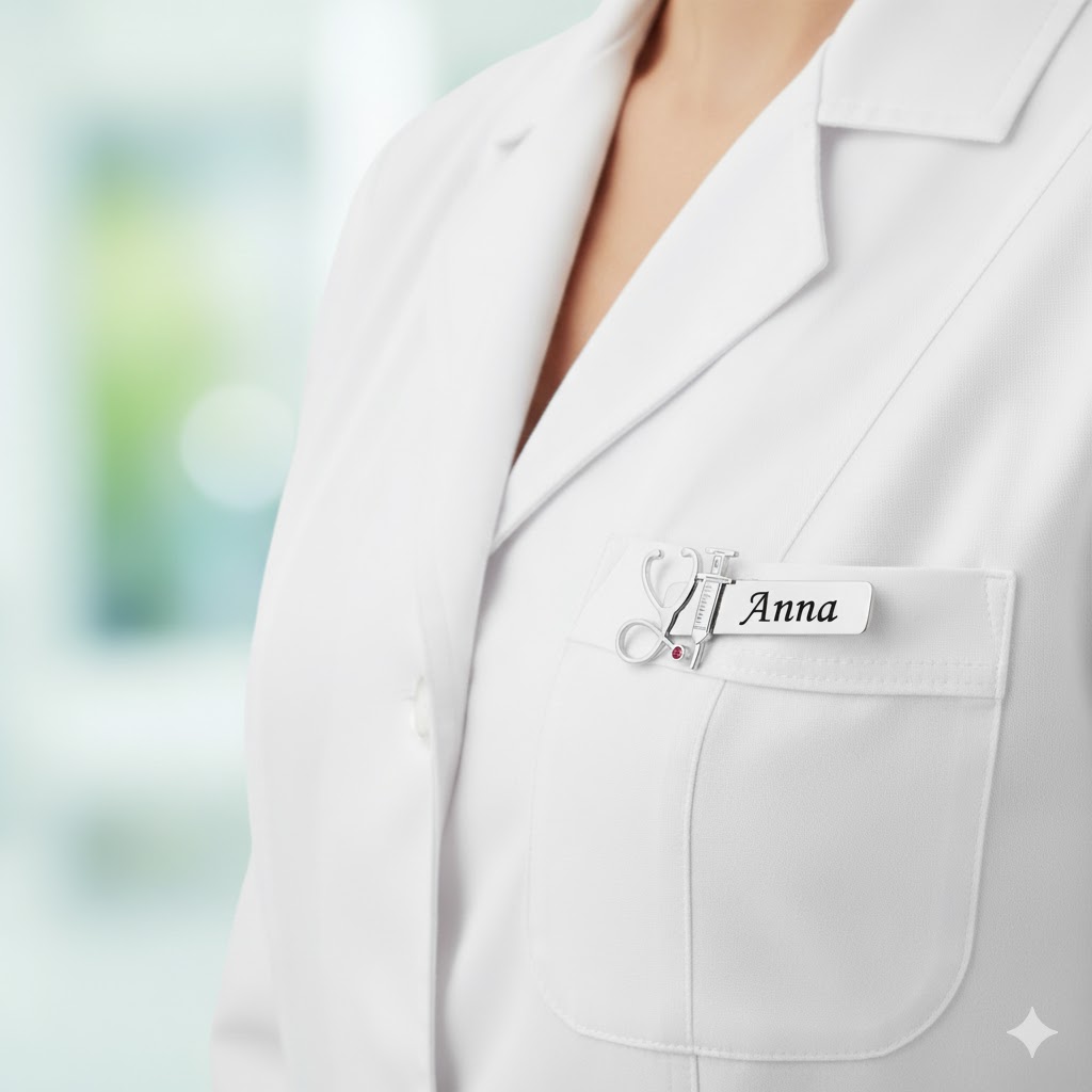 Navneskilt i sølvfarget stål – unikt og profesjonelt valg for helsepersonell